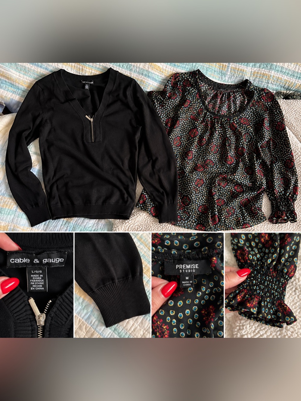 Cable & Gauge Black Zip-Neck Sweater - Women’s Top